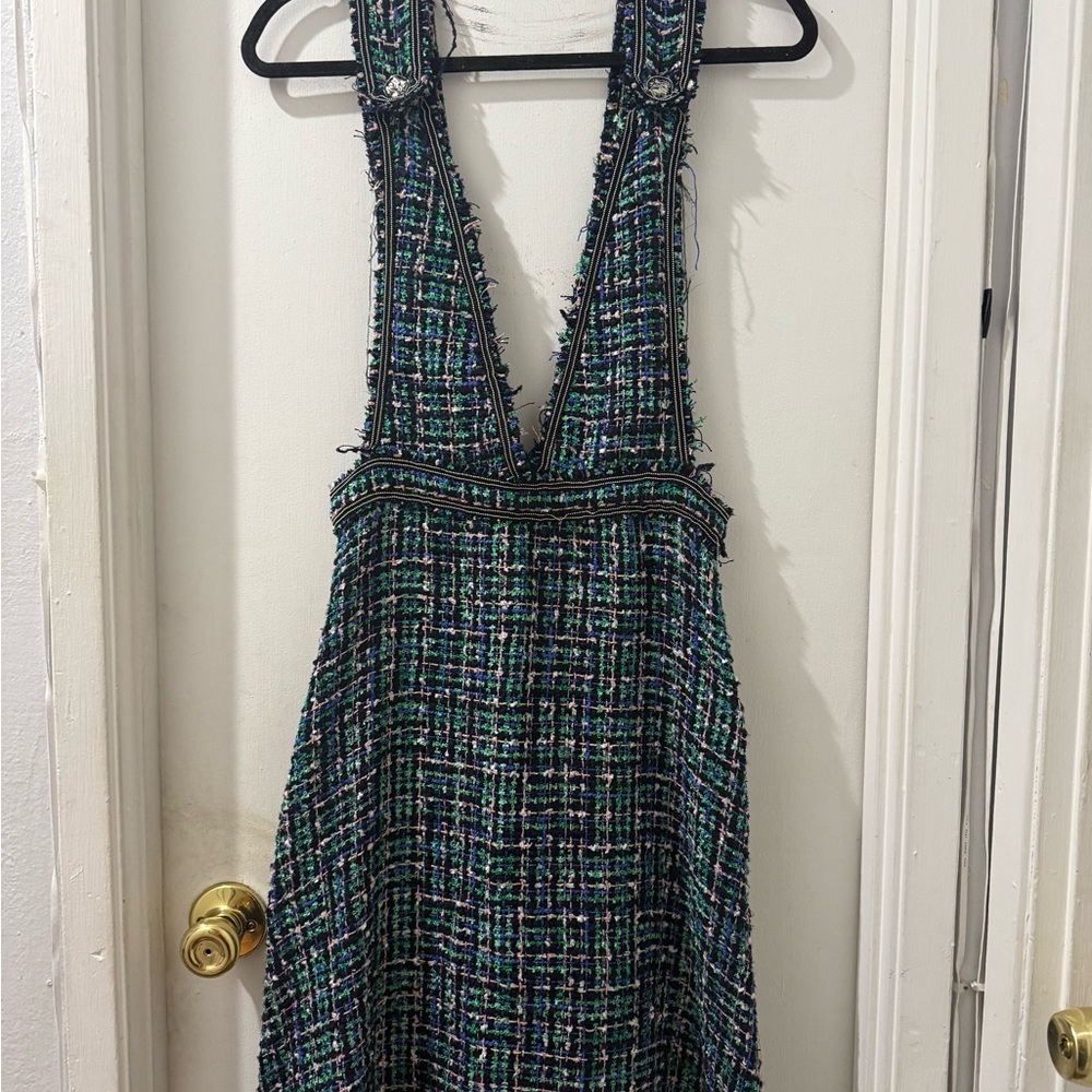Zara Green, blue, pink and black Tweed Dress